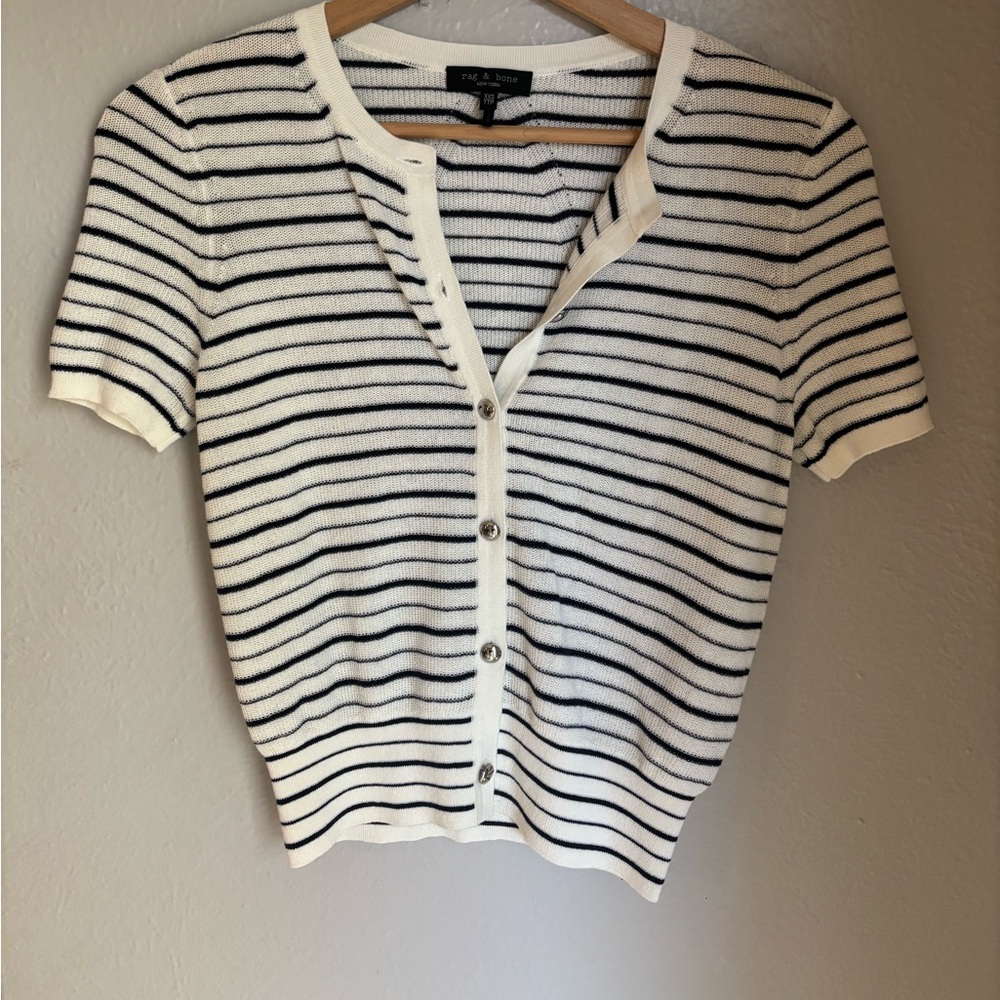 Rag & Bone black & white knit top/ short sleeve cardigan XS